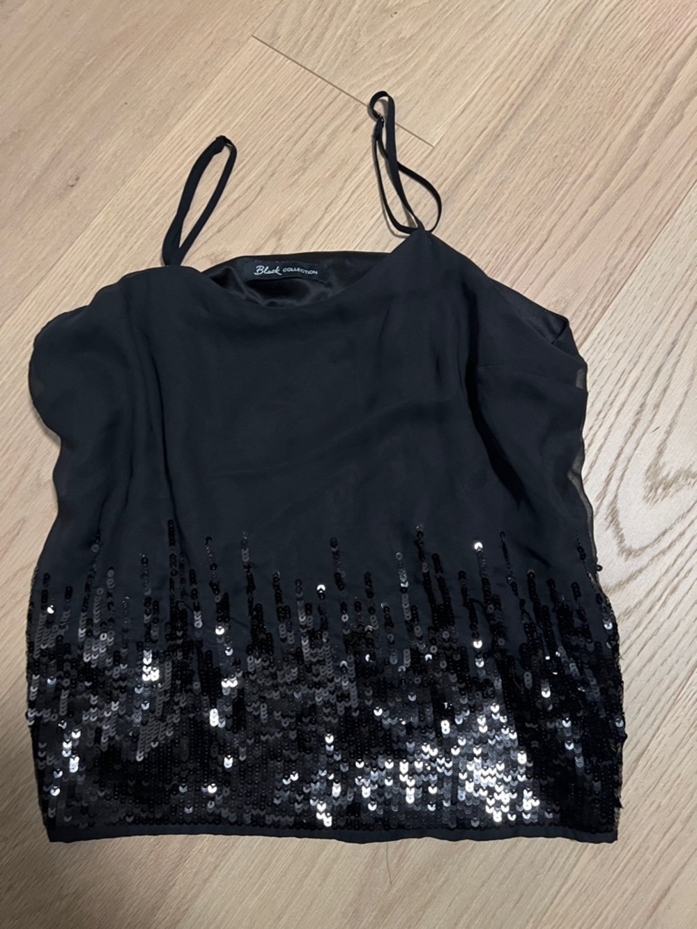 Y2k Black Sequin Hem Spaghetti Strap Tank Top